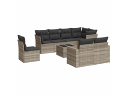 Conjunto de 9 sofás de jardín con cojines, mimbre, patas gris claro, MAISON EXCLUSIVE (90x200 cm)