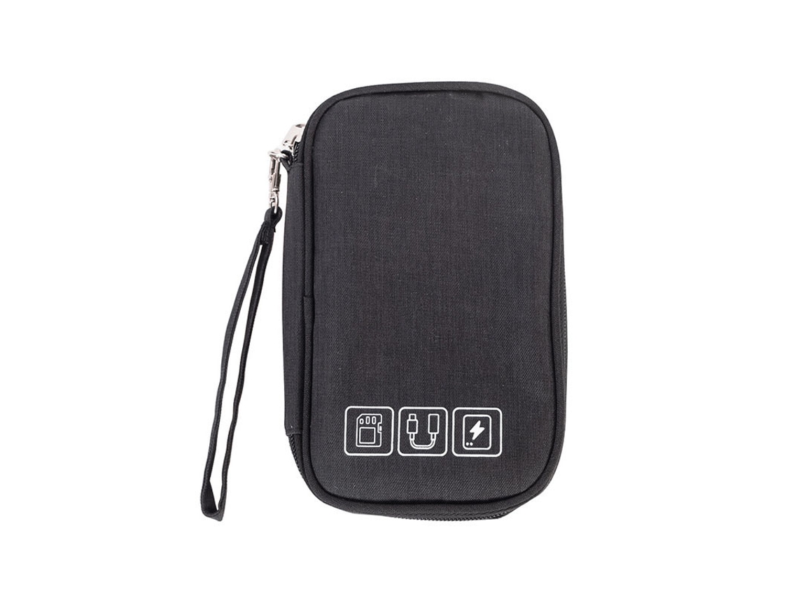 Bolsa Organizadora Negra Para Accesorios Electrónicos: Cables De Datos, Cargadores Y Auriculares.