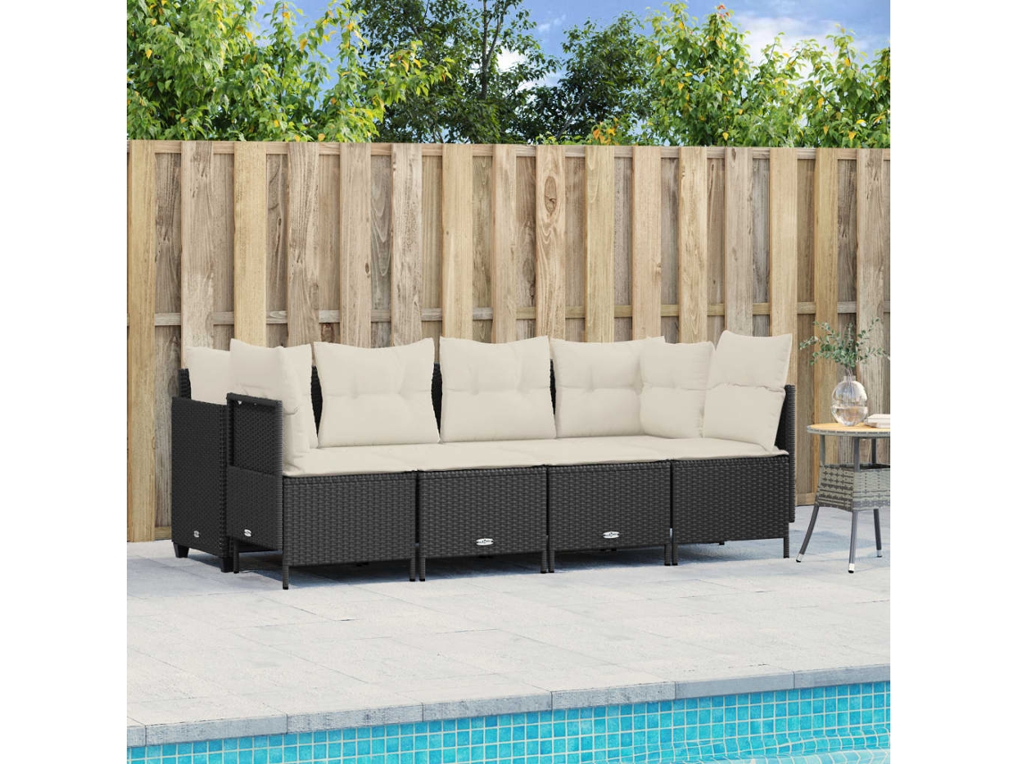 Conjunto de sofá de jardín de 5 piezas con cojines de mimbre sintético negro, Dkd Home Decor
