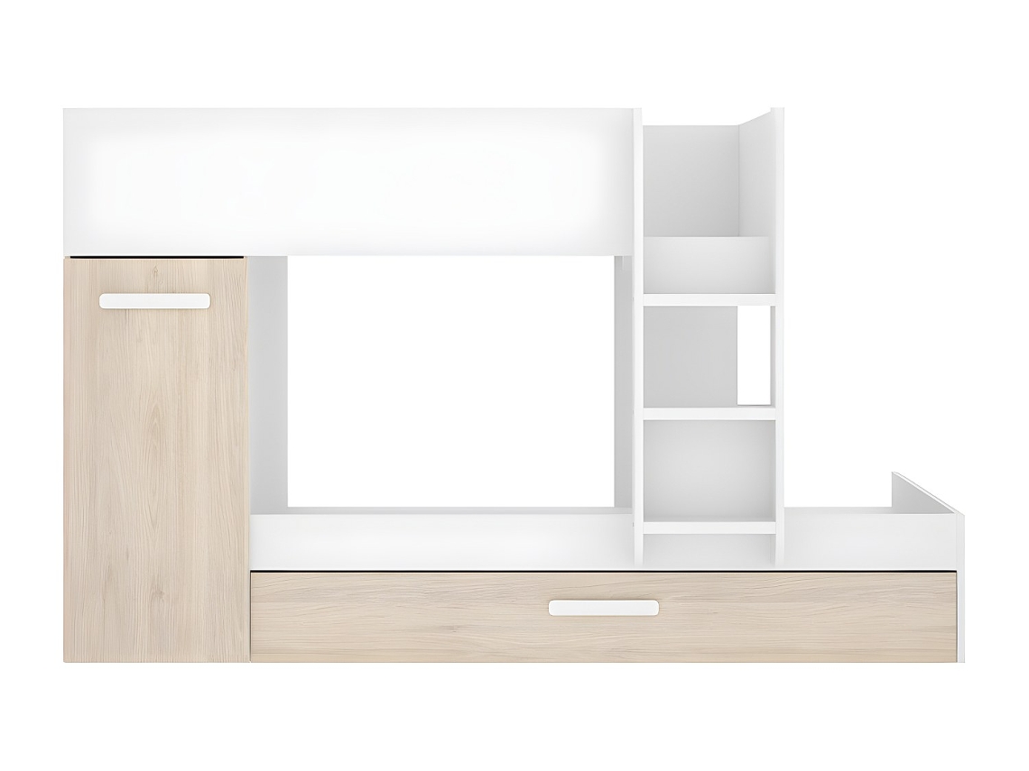Cama Tren 3 Camas DKIT Tom (Blanco/Natural - 150x244x112 cm)
