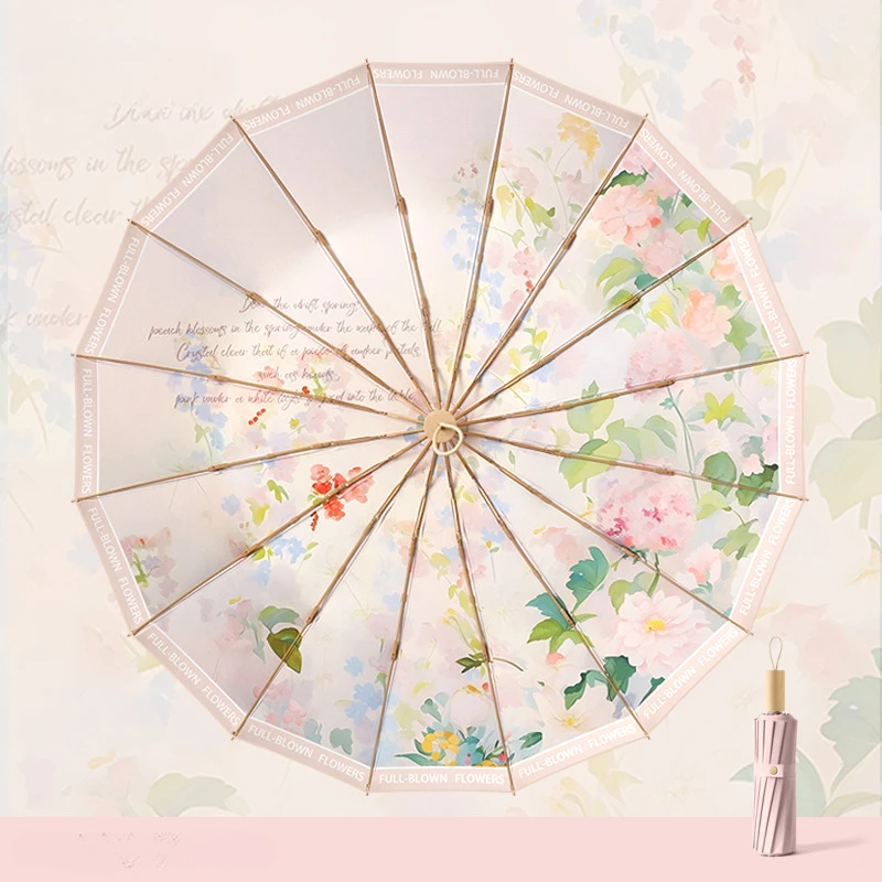 Paraguas Con Protección Uv, Paraguas Plegable Estampado Parasol, Paraguas Grande De Protección Solar