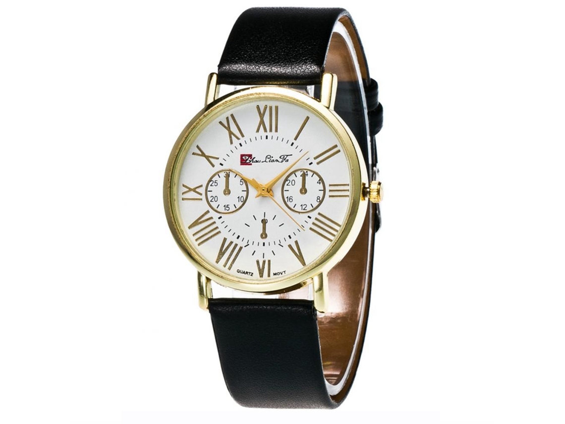 Reloj De Pulsera De Cuero Pu Casual Unisex Para Hombre Y Mujer Zhoulianfa Negro
