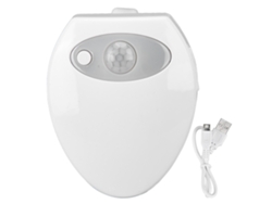 Lámpara inteligente para inodoro modelo 2026 con sensor de movimiento y descarga automática, textura cerámica y doble LED.