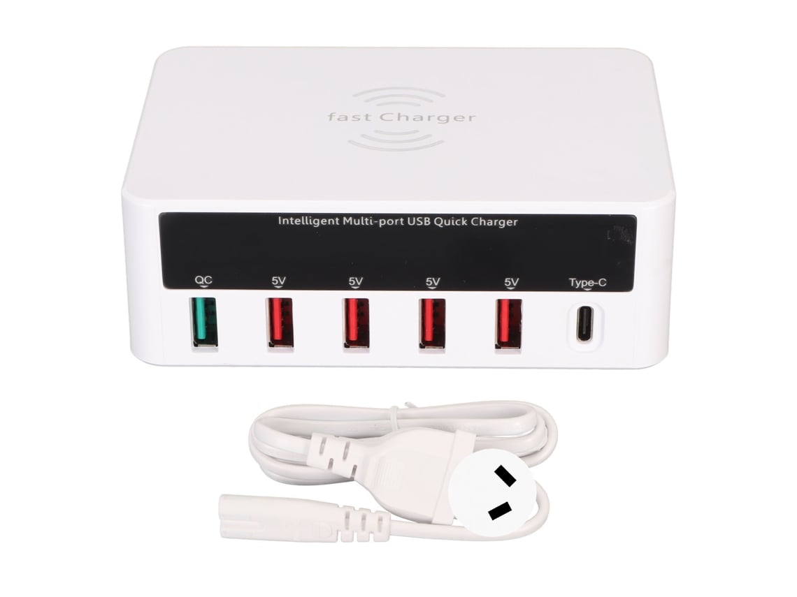 Estação De Carregamento Rápido Usb Sem Fio Multi Portas 6 Portas 50w Qc3.0 Plug Au 100‑240v