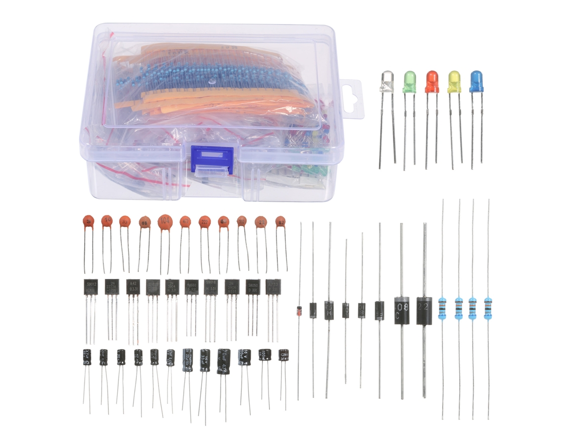 Kit De Componentes Electrónicos Con 1400 Piezas Para Principiantes En Bricolaje: Resistencias, Leds, Condensadores Y Transistores.