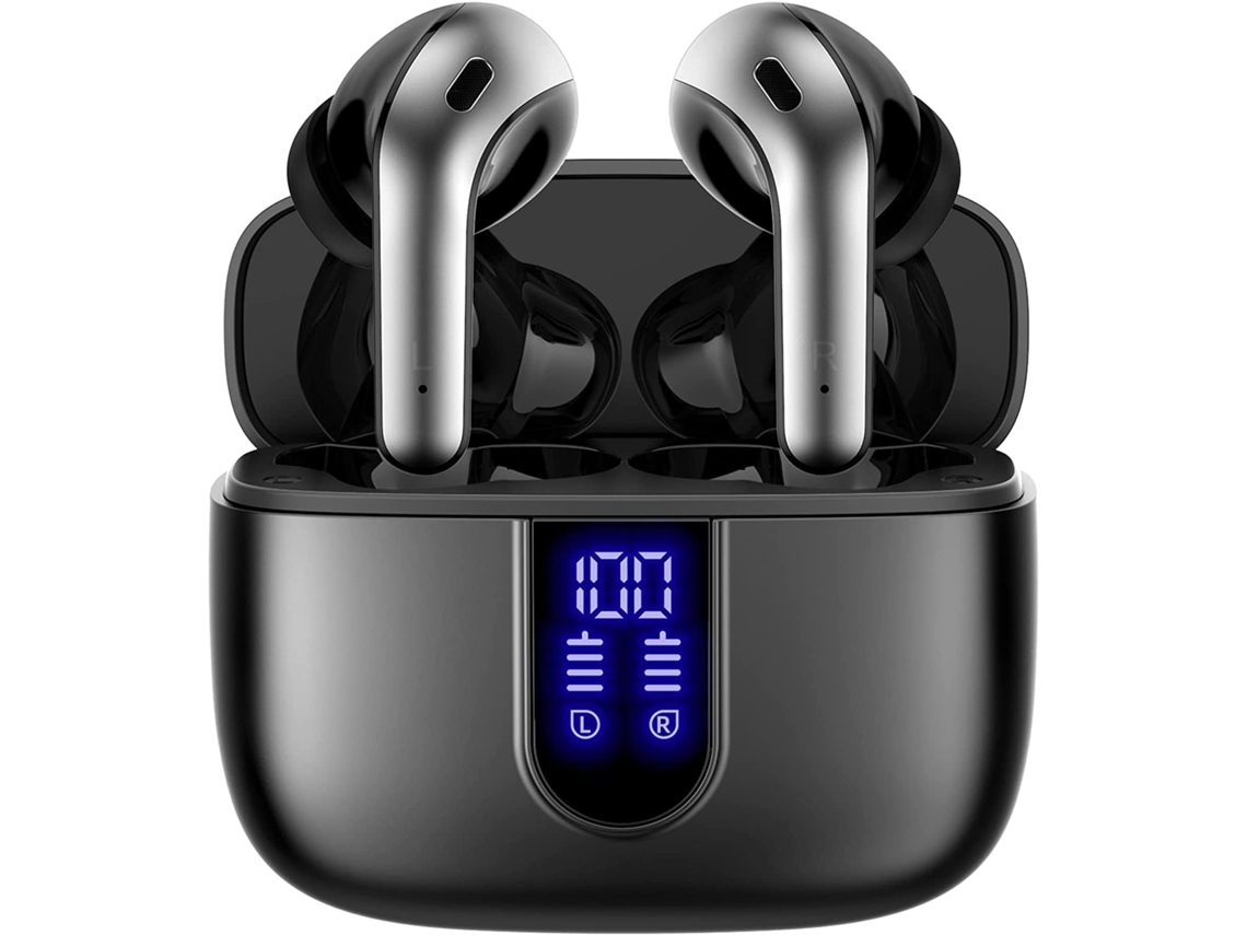 Auriculares inalámbricos Bluetooth JIAPEI con pantalla LED y estuche de carga (negro)