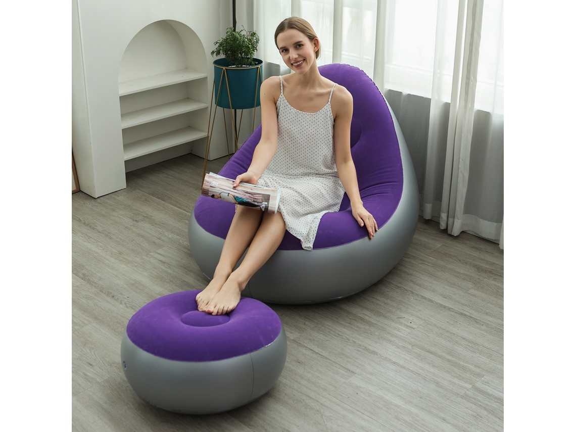 Sofá Inflable Con Reposapiés Y Bomba De Aire (morado - 116 X 98 X 83 Cm)