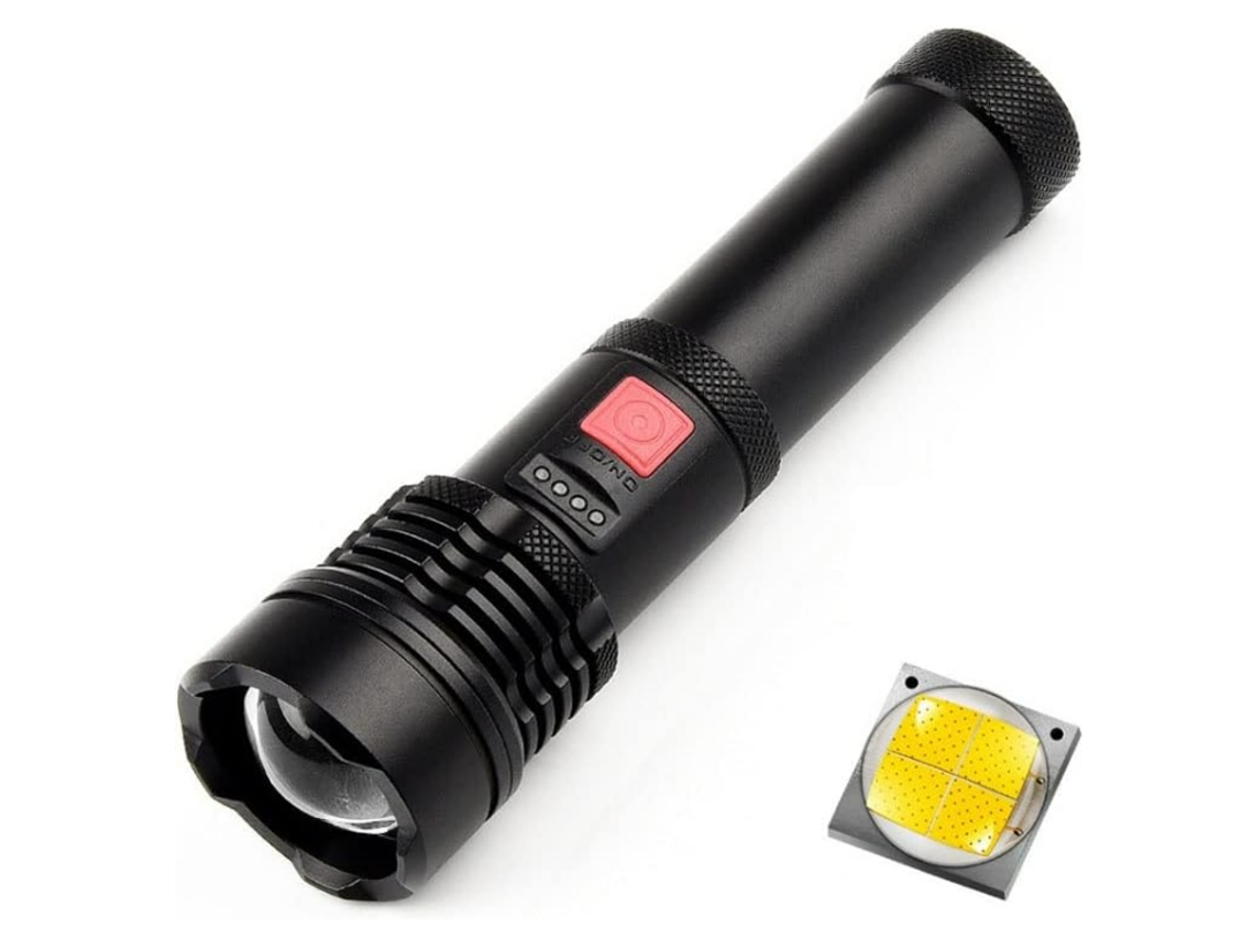 Linternas, linterna LED de 6000 lúmenes altos, linterna de mano táctica súper brillante, carga rápida USB, 6 modos, con zoom (negro) YIZHOOD