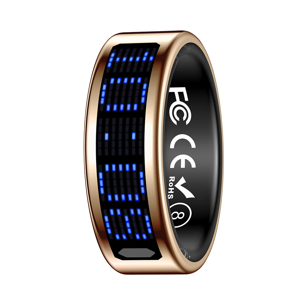 Anillo inteligente MDUG con pantalla, recordatorio, resistente al agua y monitor de oxígeno y frecuencia cardíaca (9 Yards dorado)