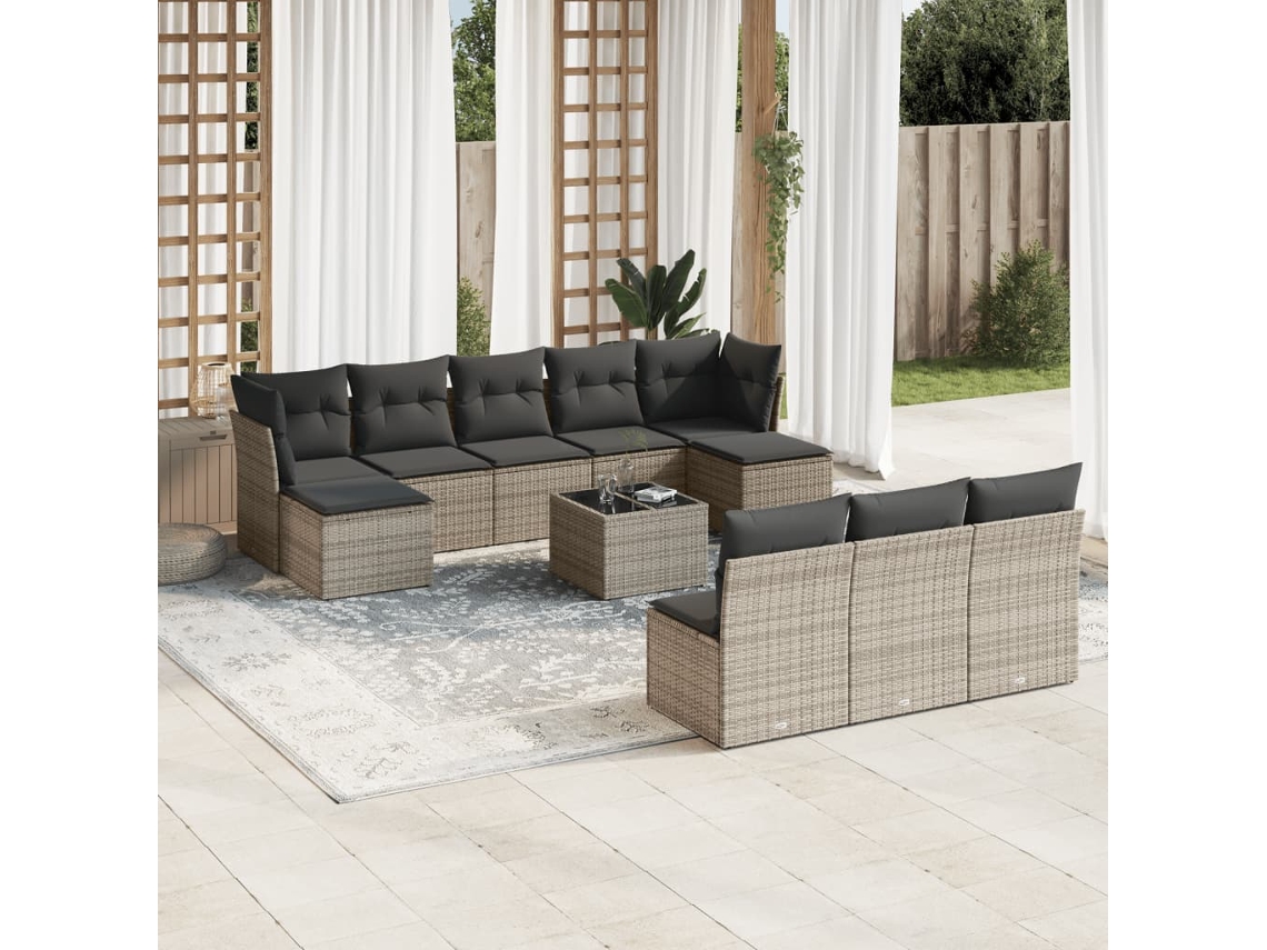 Conjunto de sofás de jardín de 11 piezas DKD Home Decor con cojines de mimbre gris