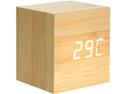 MEOIRUERY Reloj digital LED con textura de madera, compacto y portátil, mini despertador cúbico con visualización de hora, fecha y temperatura, con función de r