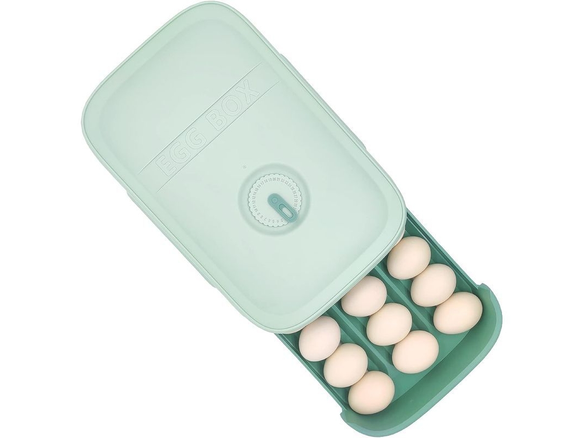 Rebe-porta Sliding Huevos Apilable Para Nevera Plastic Container Warehouse 18-21 Huevos Verde