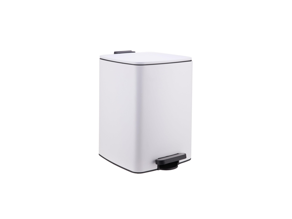 Relaxdays Cubo De Basura Para Cocina, 20 L, Cierre Suave, Cubo Interior Extraíble, Metal Mate, Pedal Cuadrado, Blanco