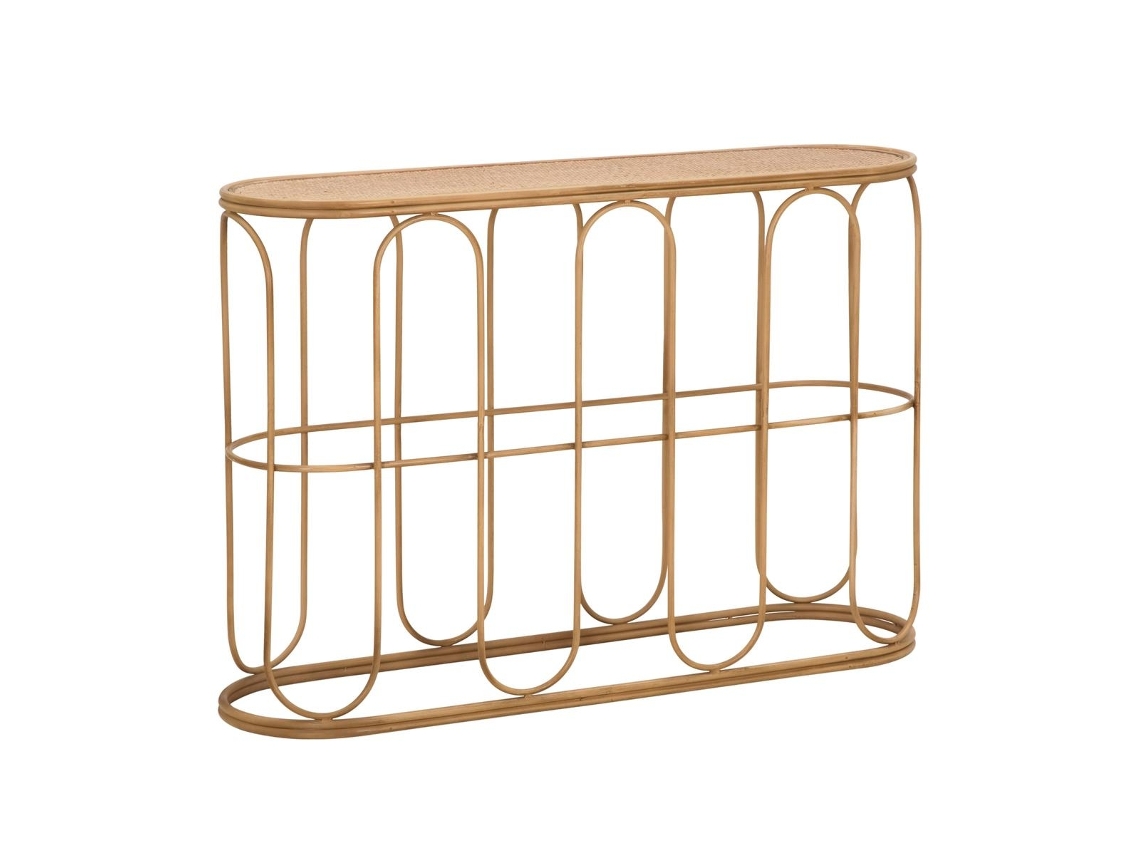 Consola Samui 110x32x77 Cm - Mueble De Entrada De Metal Con Efecto Bambú Y Tablero De Ratán Natural - Estilo Boho Chic Envolvente