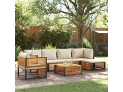 Conjunto de sofá de jardín de 7 piezas con cojines, madera maciza de acacia, DKD Home Decor