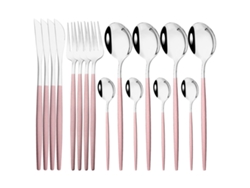 Juego de cubiertos de 16 piezas, de acero inoxidable con acabado espejo, con tenedores, cucharas y cuchillos. Mdug (rosa plateado)