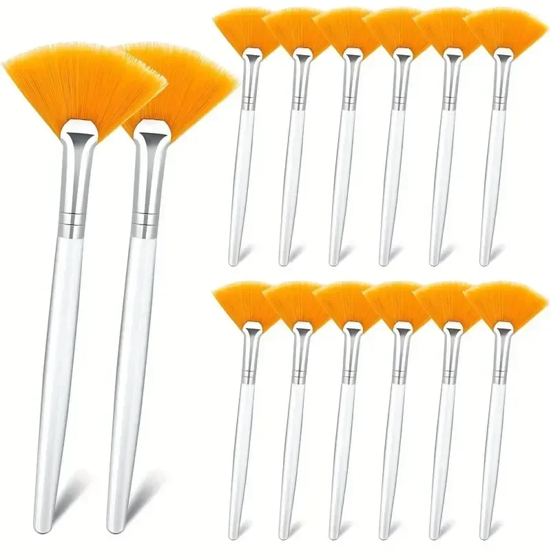 (Amarillo, 12 unidades) Brocha facial práctica, brocha en forma de abanico, aplicador de mascarillas de punta plana, brocha para mascarillas suave y portátil.