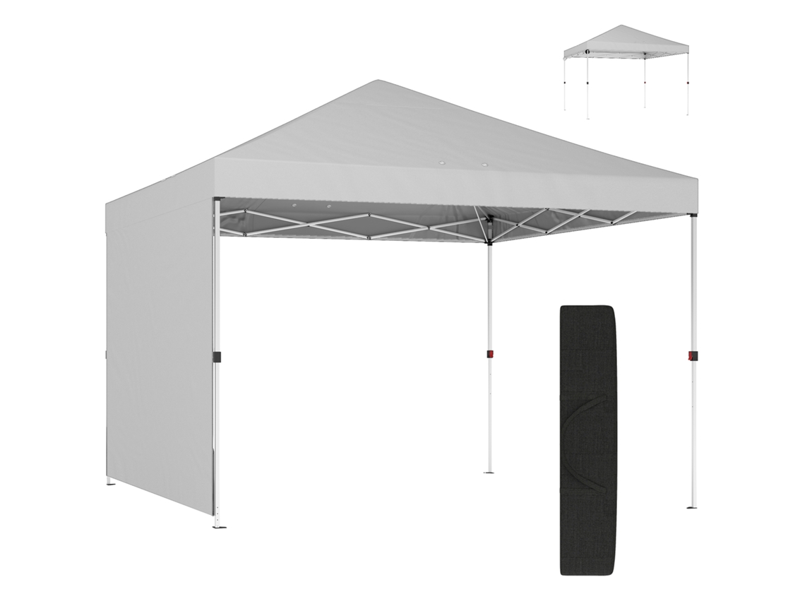 Tenda Dobrável Pop up 3x3m com Parede Lateral, UPF50+, Altura Ajustável, Sistema de Abertura Central, Bolsa de Transporte, Branca | S/MARCA