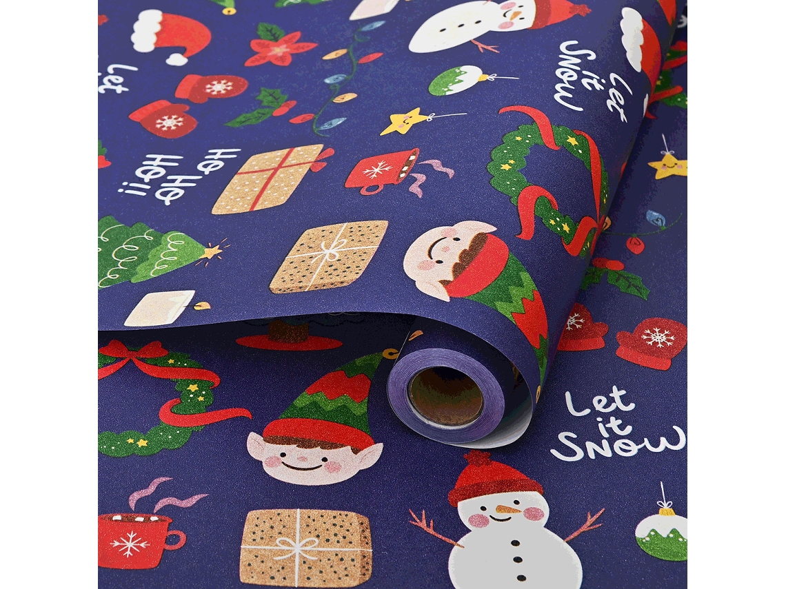 Papel de regalo navideño Eifson para Navidad y fiestas de invierno, 50 cm x 10 m (azul)