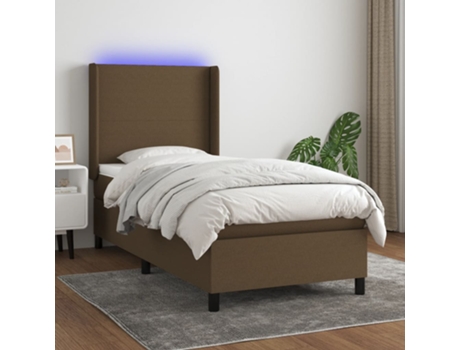 MAISON EXCLUSIVE Cama con somier y colchón LED 90 x 190 cm tela marrón oscuro