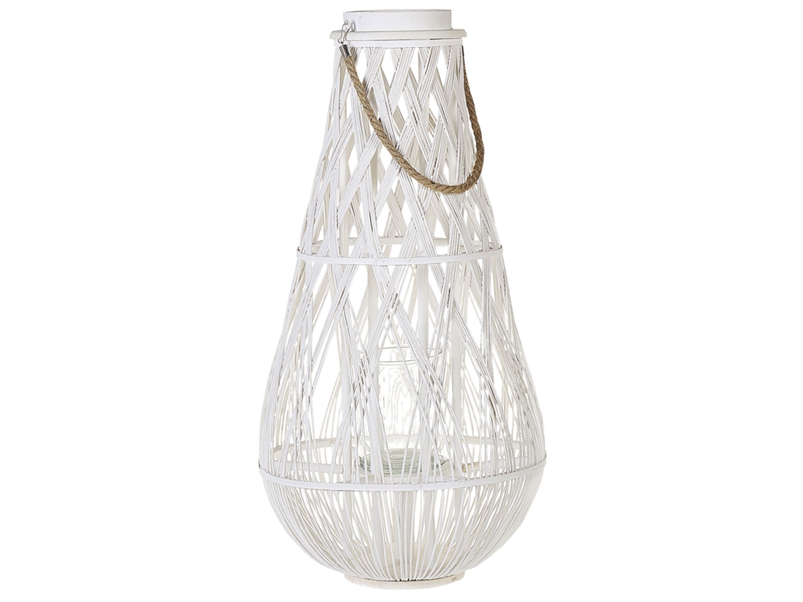 Linterna alta de madera natural BELIANI Tonga de Madera de bambú Blanco 39x39x77