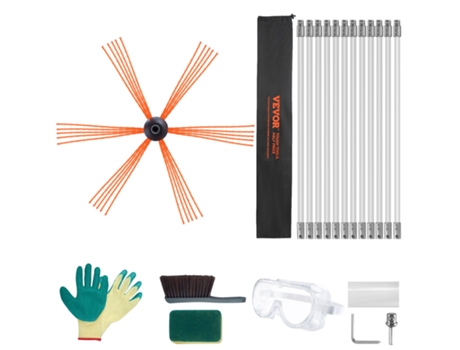 VEVOR Kit de limpieza de chimeneas de 12 metros, 12 varillas de nylon reforzado flexibles, 360 grados limpiador de chimeneas