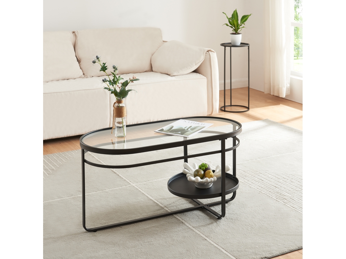 Mesa de centro Kumla ovalada metal cristal [EN.CASA]