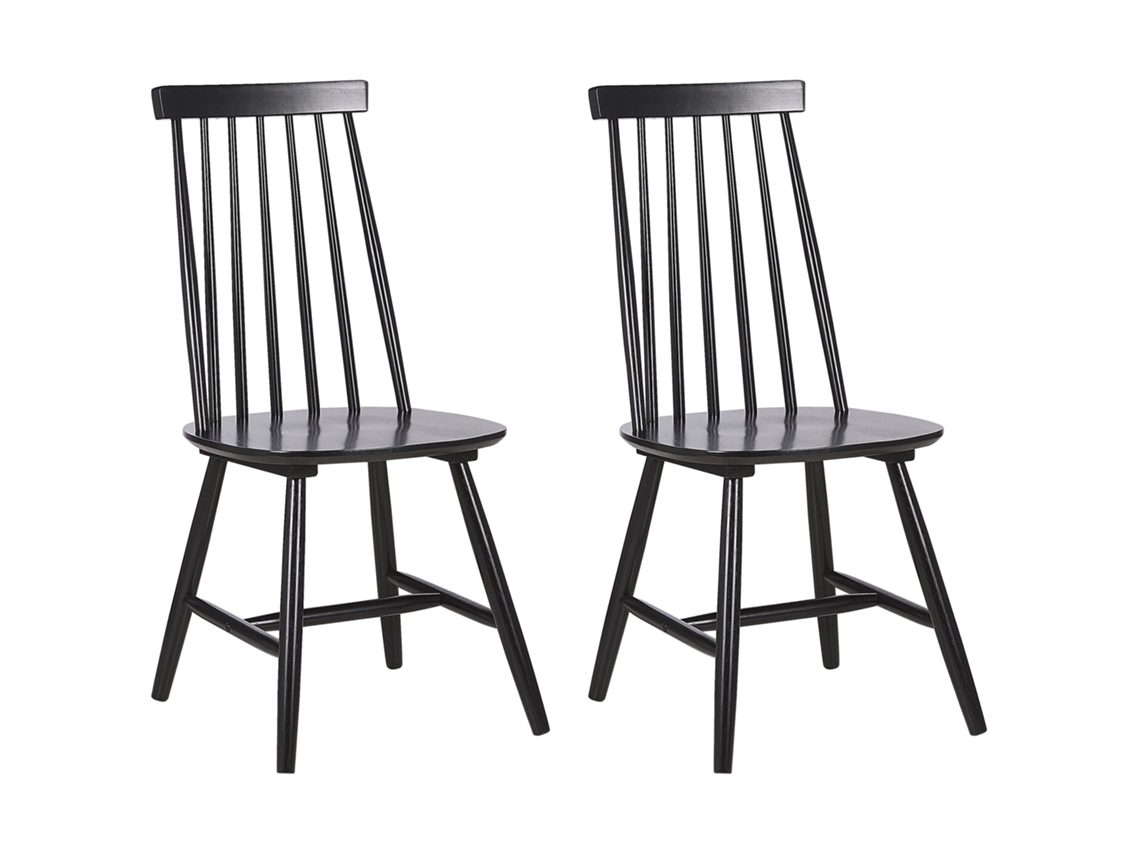 Conjunto de 2 cadeiras de refeição em madeira de seringueira BELIANI Burbank de Madeira de seringueira Preto 45x44x95