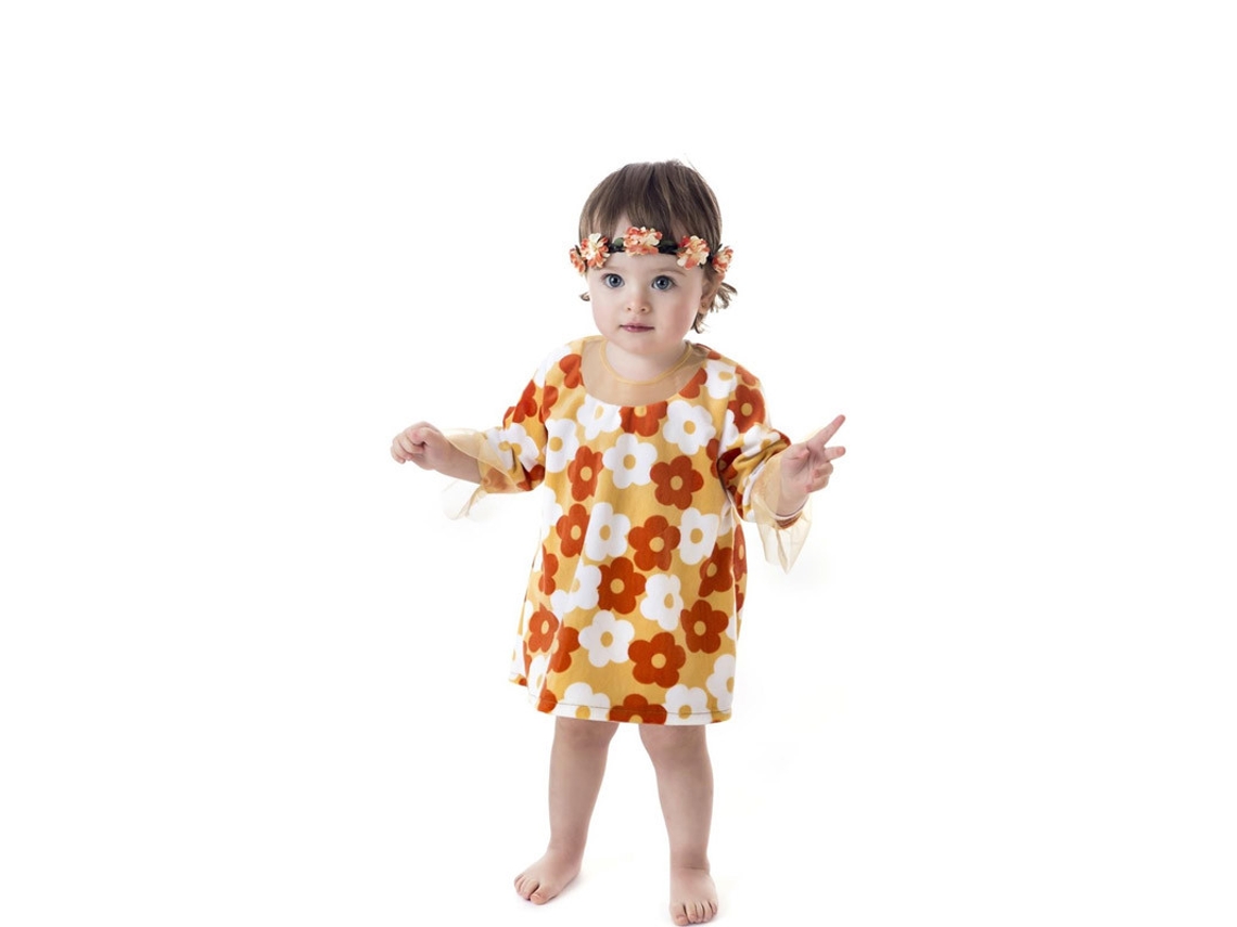 Disfraz de Bebé CREACIONES LLOPIS vestido hippie naranja con flores (Tam.: 1 a 2 anos)