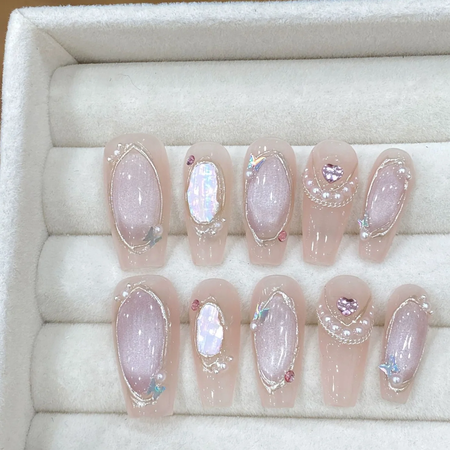(1625-xs) 10 Uñas Postizas Largas De Ballet Hechas A Mano Con Ajuste A Presión