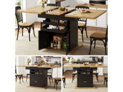 Mesa Extensible 110-140x80 Cm - Mesa De Cocina Plegable, Con 2 Cajones Y 1 Armario - Negro