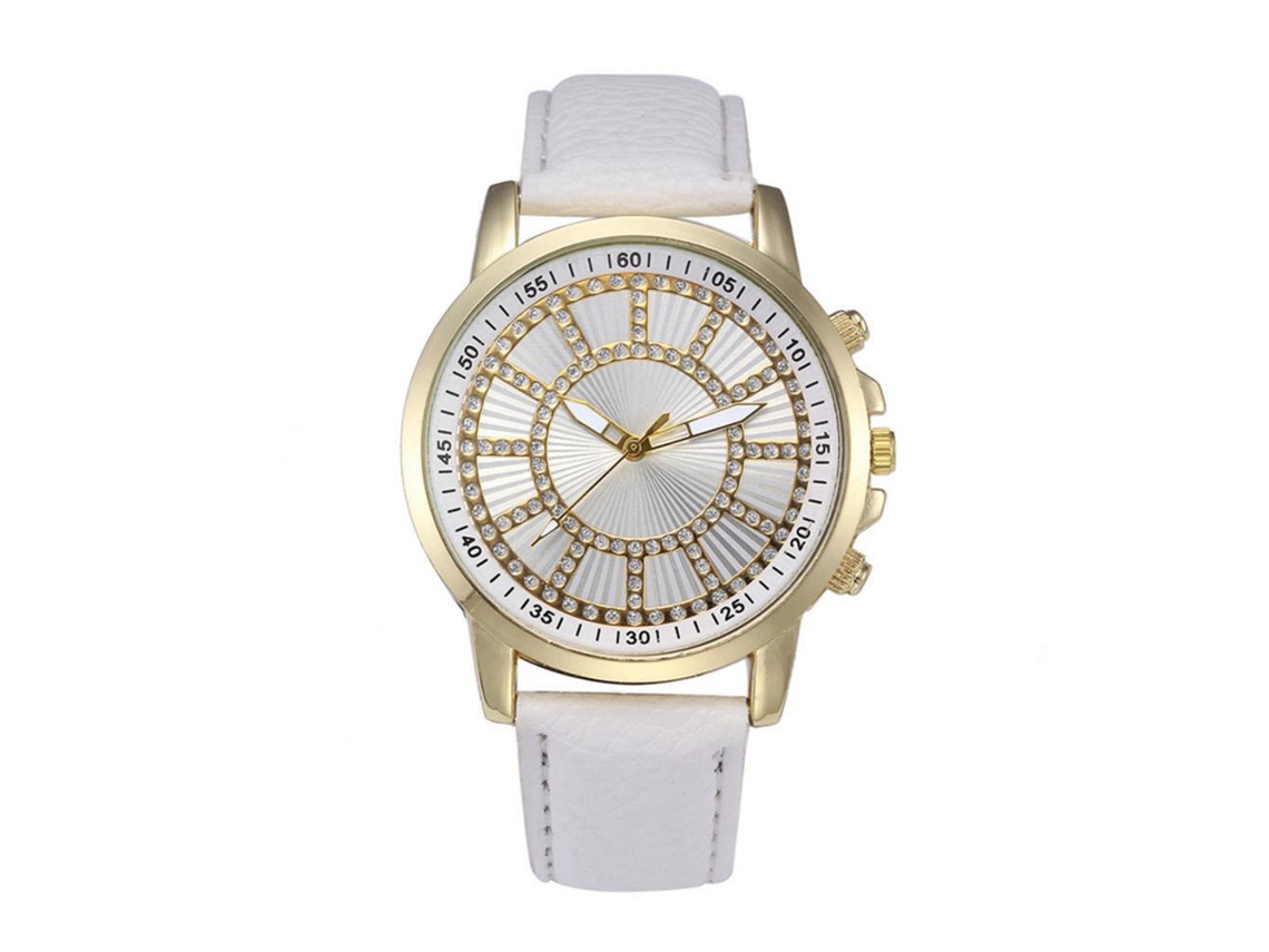 Reloj De Pulsera Unisex De Cuarzo Con Strass Moda Simple (blanco)