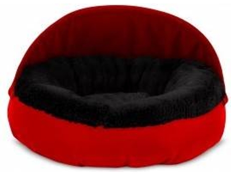 Cama Redonda para Perros y Gatos GAUTY Tela Impermeable y pelo (Negro y Rojo - 57 cm)