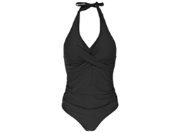 Traje de baño Rebe-Monokini con control abdominal, escote en V, tirantes tipo halter, negro/rojo, ajustable.