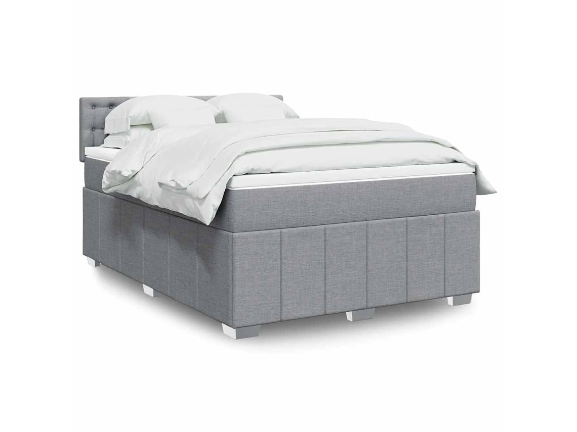 Cama Box Spring Con Colchón Tela Gris Claro 140x200 Cm