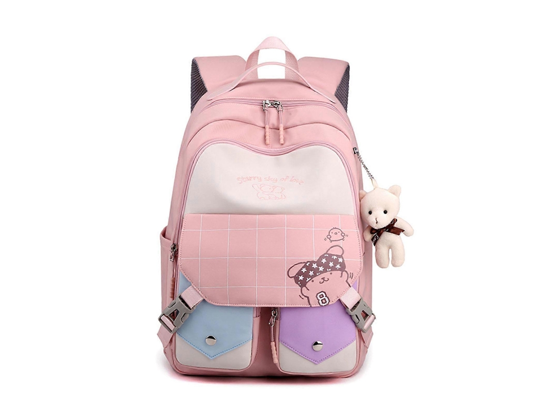 Mochila de nylon con múltiples bolsillos, mochila de viaje bonita e informal, mochila escolar para mujeres, estudiantes y adolescentes, rosa.