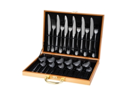 Conjunto de Talheres de Aço Inoxidável com Caixa de Madeira 24 Und 