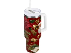 Taza térmica de 1200 ml con pajita y tapa aislante de acero inoxidable con asa, taza de viaje impermeable (sin marca)
