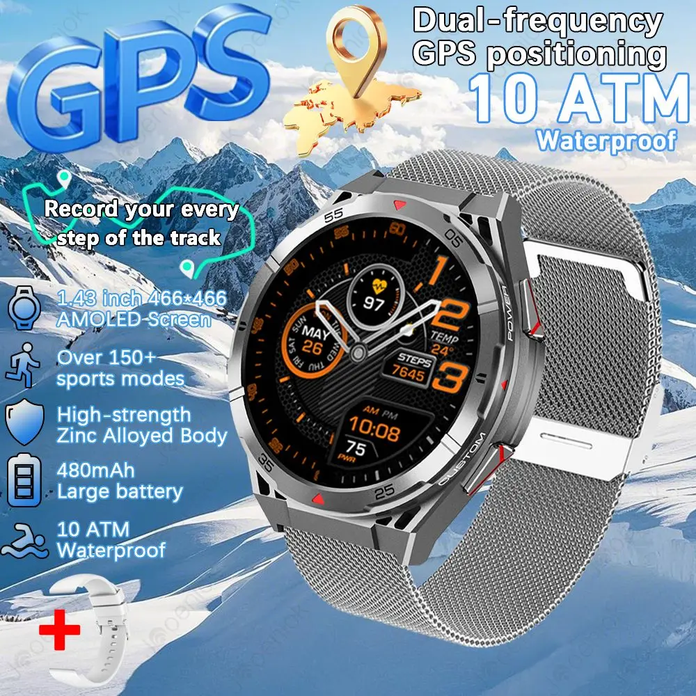 Smartwatch com Gps, Chamadas Bluetooth, Bússola, Barômetro e Múltiplos Modos Esportivos. MDUG (pulseira de Malha Prateada)