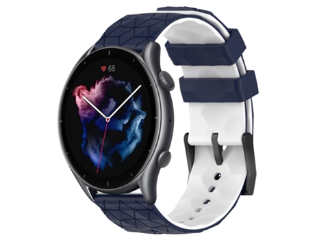 Correa Smartwatch para Amazfit GTR 3 22mm Textura Fútbol Correa de Silicona Bicolor (Azul Medianoche + Blanco)
