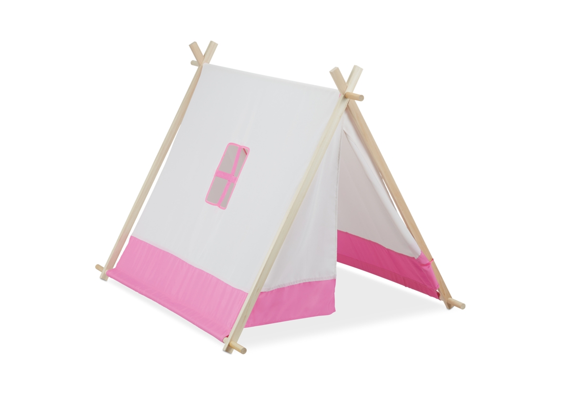 Relaxdays Tenda Tipi Para Crianças, Plana, Tenda Para Quarto, Axlxp: 92 X 120 X 86 Cm, Interior, Wigwam, Branco-rosa