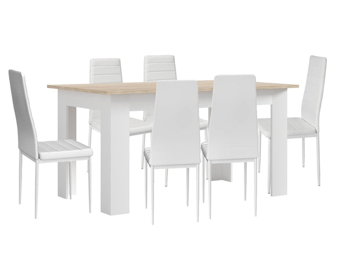 Pack Mesa de Comedor o Cocina Blanco y Cambria 6 Sillas en Polipiel/metal Blanco