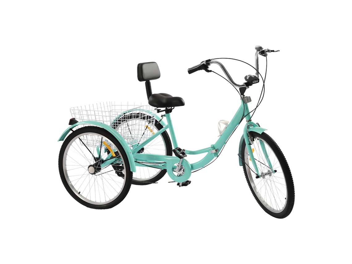 Triciclo plegable para adultos de 24 pulgadas, 7 velocidades, portavasos, cesta de la compra, color verde OEM