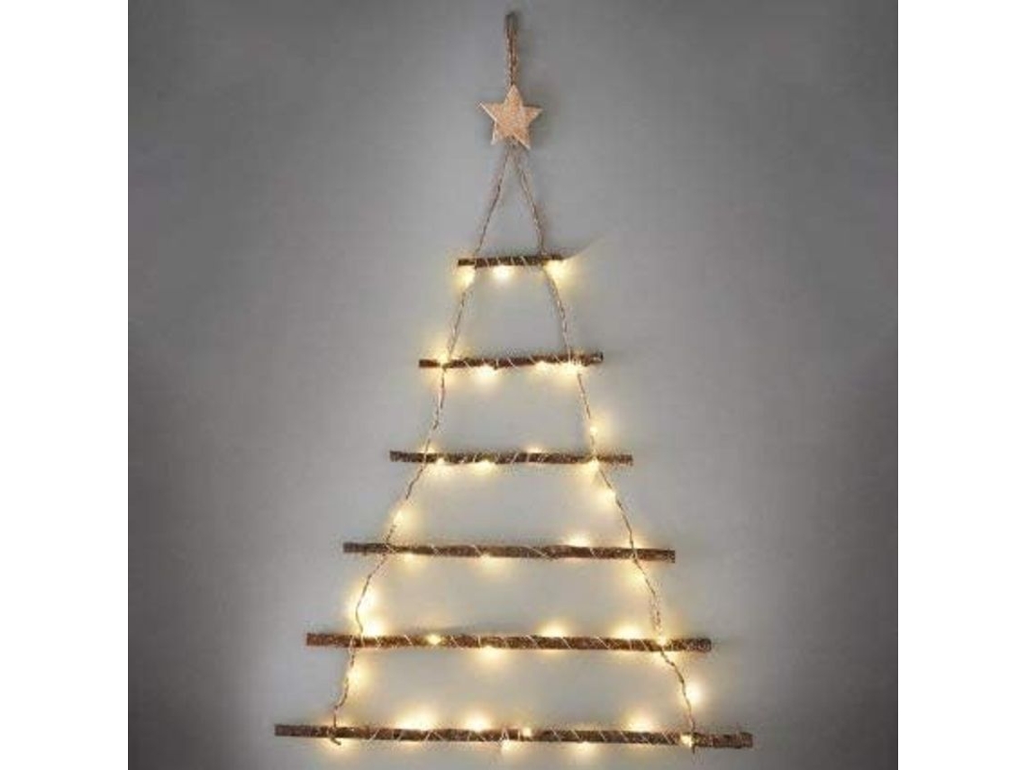 Árbol De Navidad Colgante De Pared Con 40 Luces Led Blancas Cálidas, Funciona Con Pilas.