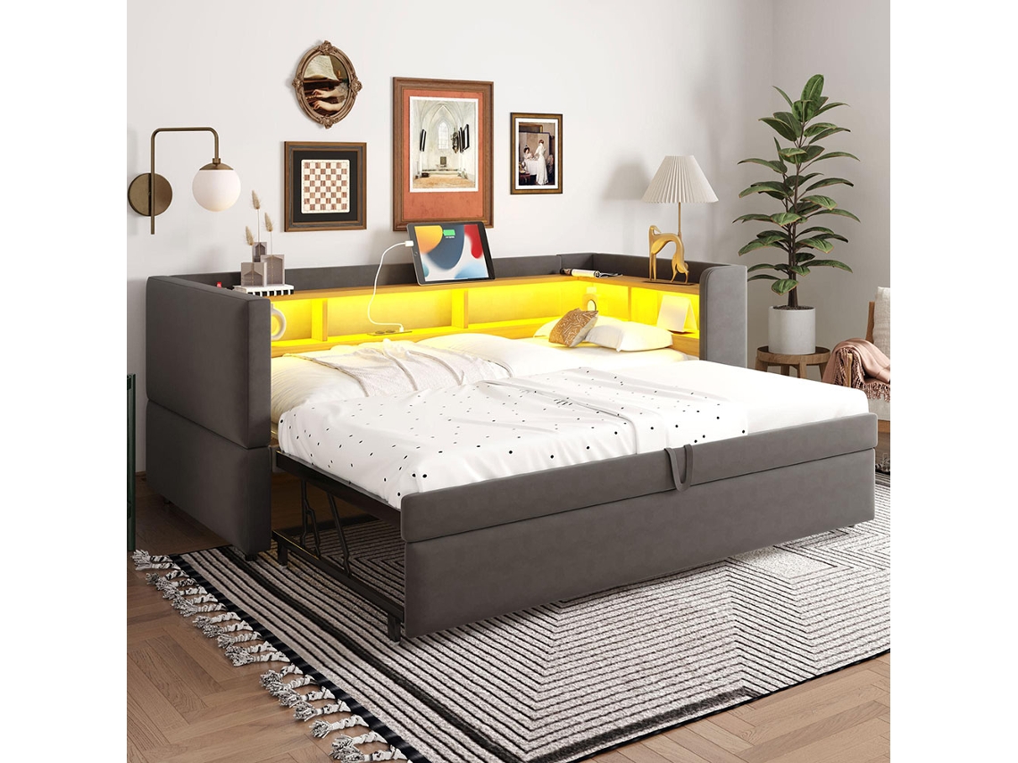 Sofá cama individual tapizado multifuncional Gutent en madera gris (180 x 190 cm)