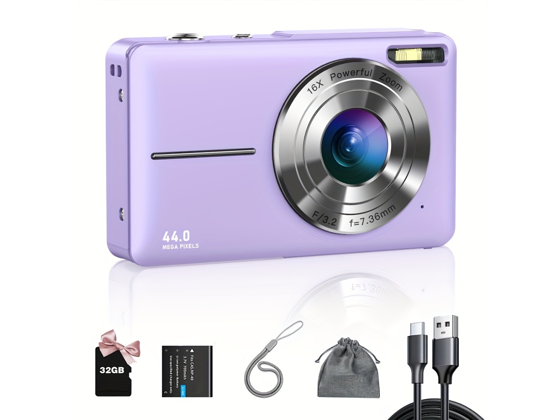 Câmara Digital Eifson Fotografía Y Vídeo Hd 1080p Zoom 16x Tarjeta De Memoria De 32 Gb Púrpura