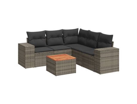 Conjunto 6 de muebles de jardín VIDAXL y cojines ratán sintético gris