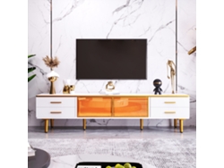 Conjunto De Mueble Para Tv Y Mesa De Centro Blanco Y Dorado, 170x37x47,5 Cm, Puertas De Vidrio Templado, Led, Cajones Ondulados
