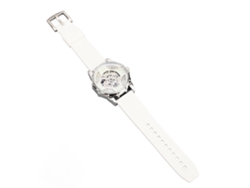 Reloj Mecánico Automático Esqueletizado Con Correa Doble De Silicona, Resistente Al Agua Hasta 30 M, Blanco Y Plateado.