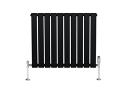 Radiador plano, columna simple, 600x700 mm - Negro, acero al carbono de 1,5 mm, 635 W, alta eficiencia, válvulas termostáticas